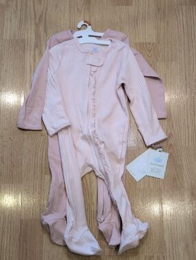 cloud island Blush and Light Pink Ribbed Footed One-Piece (2-Pack)